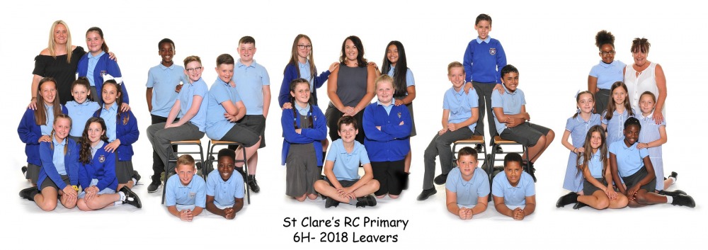 A leavers composite of a year group in blue uniforms